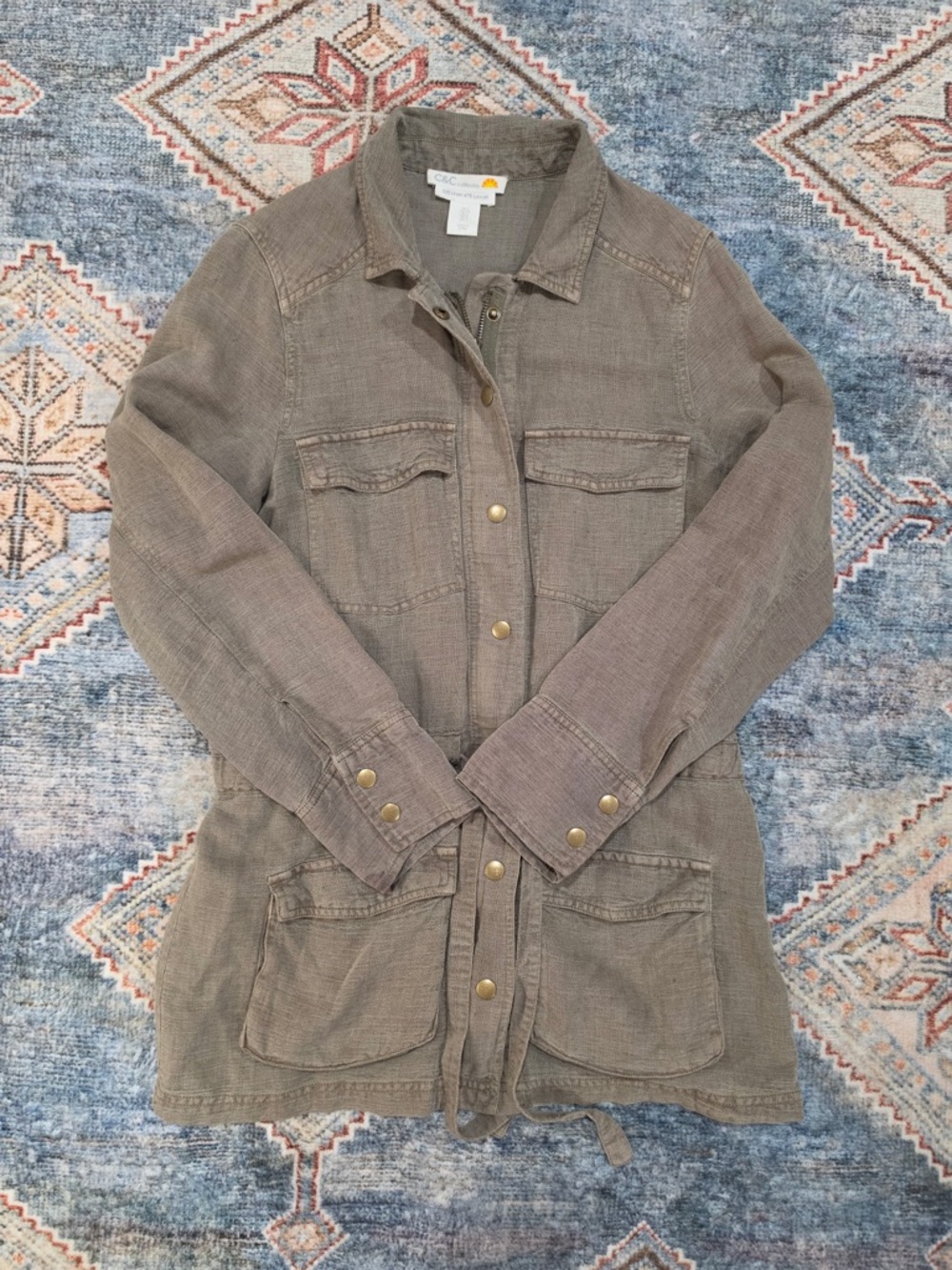 C&C California Olive Linen Blend Shirt - Picture 2 of 8